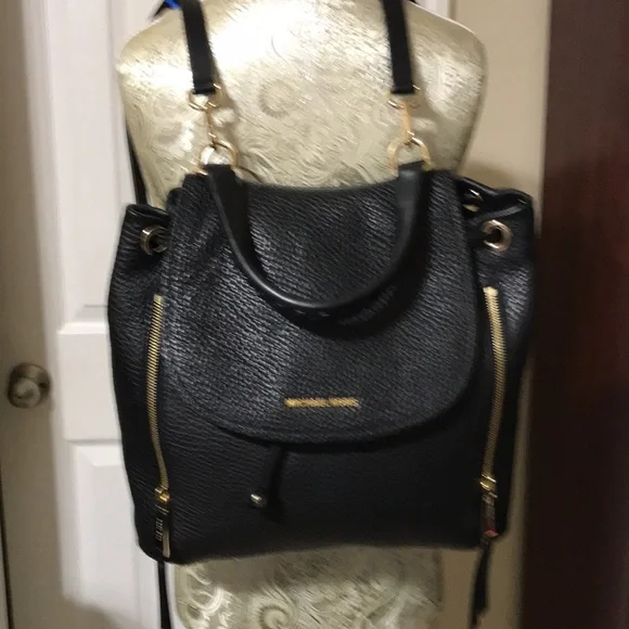 Michael kors pebble leather backpack with gold tone hardware &outside zip pocket